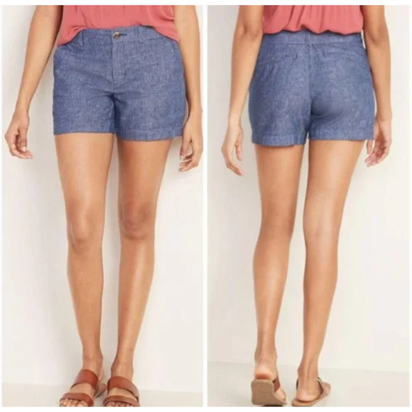 NWT New Old Navy Everyday Linen Cotton Blend Blue 5" Shorts Size 6 - Picture 1 of 9
